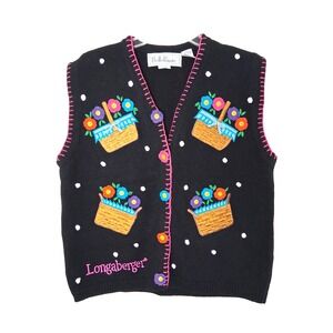 Vintage Floral 3D Embroidered Sweater Vest Size Med Granny Core‎ Cottage Core